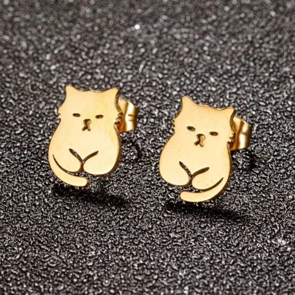 Gold💛Kitty🐱Cat Stud Earrings - Picture 3 of 6